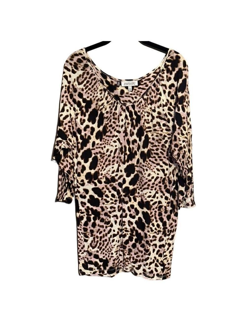 Jennifer Lopez Women's Leopard Print 3/4 Sleeve Tunic Top Size Medium